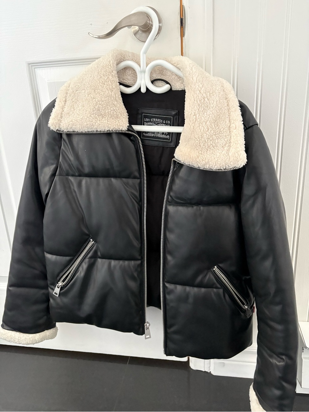 Levi's Black Puffer Jacket with Cream Sherpa Collar